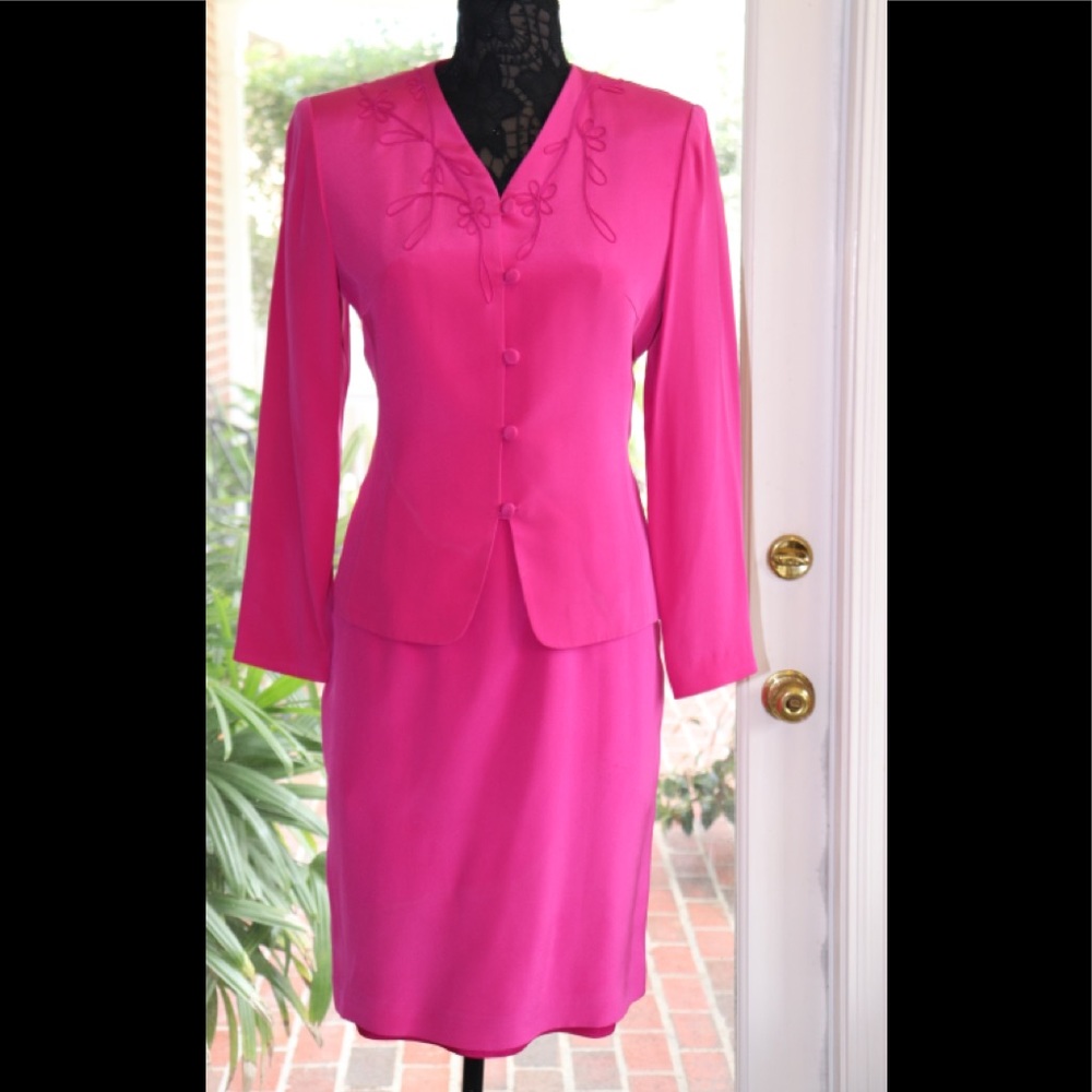 KENNETH NOLAN TWO PIECE HOT PINK JACKET AND SKIRT